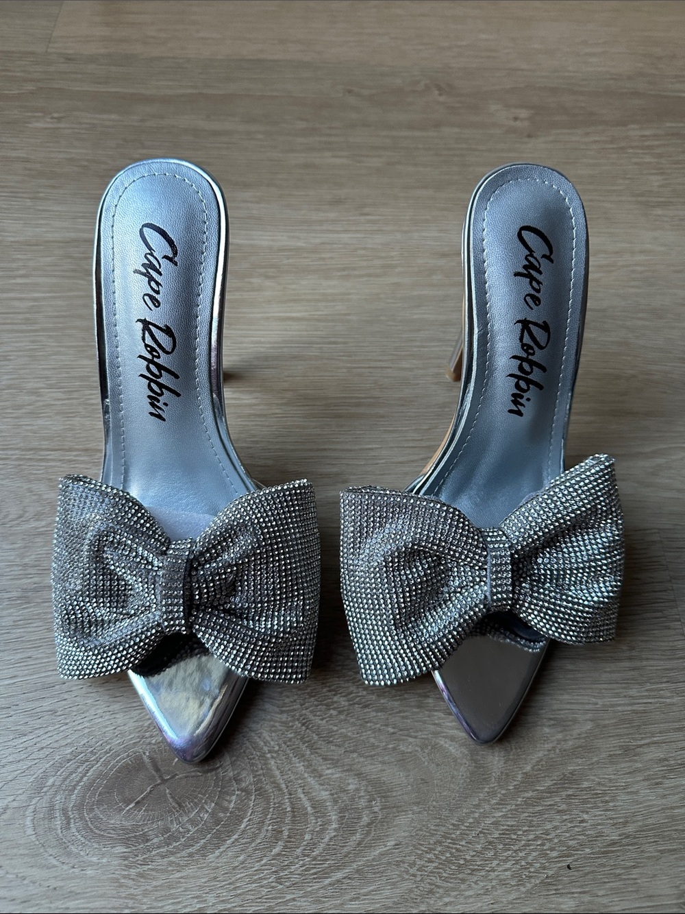 Cape Robbin Silver Crystal Bow Pointed Mules